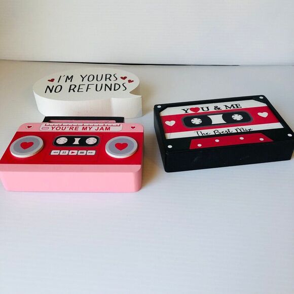 Hobby Lobby Valentine Day Wood Décor 80s Style Retro Cassette Tape Text Bubble - Picture 8 of 8